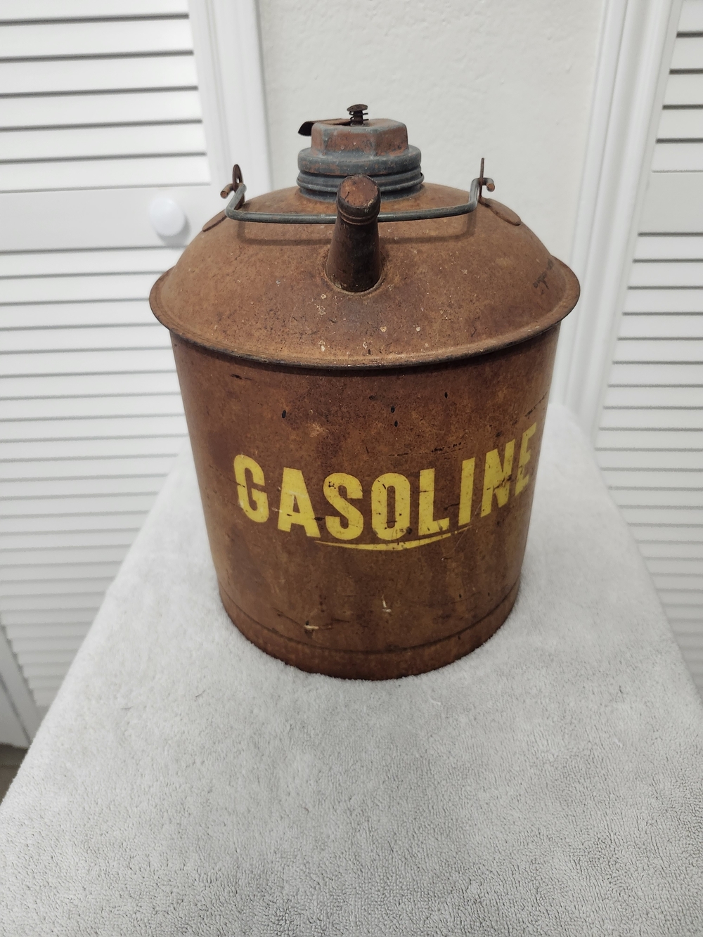 Rust Brown Decorative Gasoline Canister with Yellow Stencil